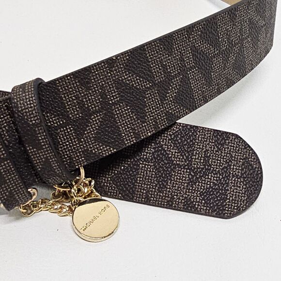 Michael Kors Signature Logo Belt Gold Buckle Gold Chain Gold MK Tag – Size L - Picture 4 of 6